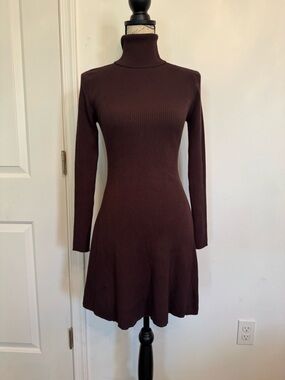 Women’s Brown Long-Sleeve Knit Mini Dress